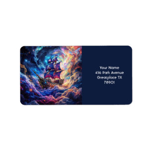 Fantasy Cute Clouds Ship Space Label
