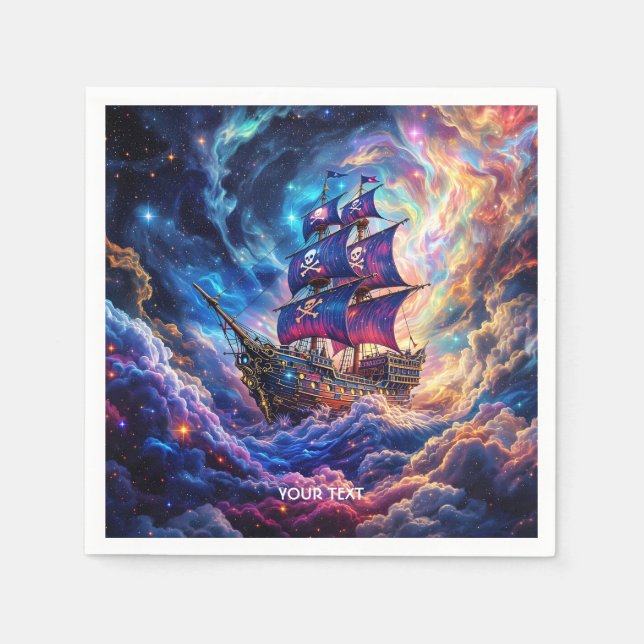 Fantasy Cute Clouds Ship Space Napkin (Front)