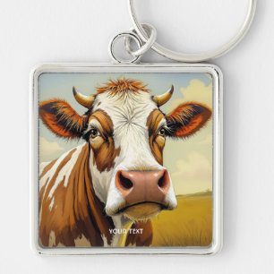 Fantasy Cute Cow Field Clouds Keychain