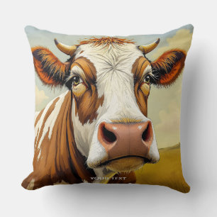 Fantasy Cute Cow Field Clouds Throw Pillow
