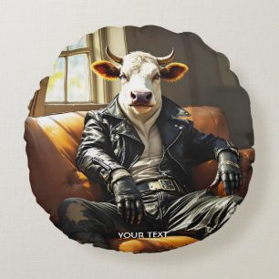 Fantasy Cute Cow Leather Couch Round Pillow