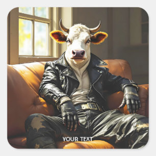 Fantasy Cute Cow Leather Couch Square Sticker