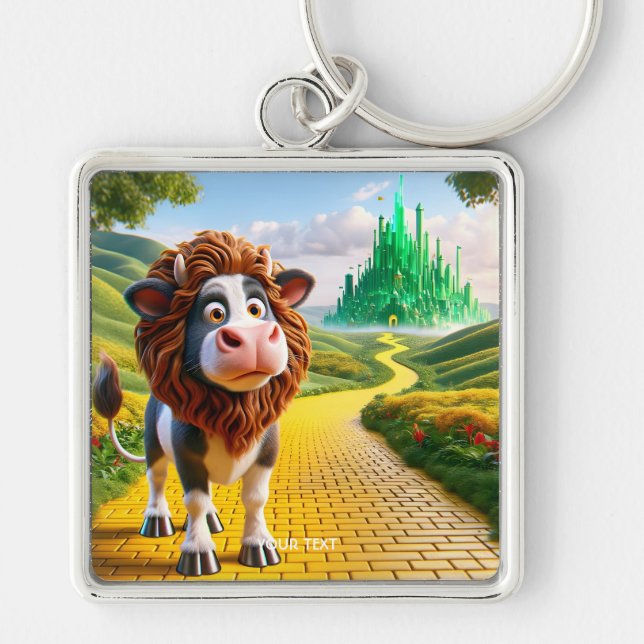 Fantasy Cute Cow Lion Road Keychain (Front)