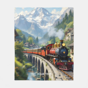 Fantasy Cute Crimson Antique Train Fleece Blanket
