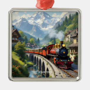 Fantasy Cute Crimson Antique Train Metal Ornament