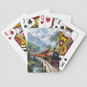 Fantasy Cute Crimson Antique Train Playing Cards
