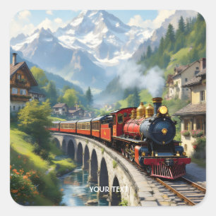 Fantasy Cute Crimson Antique Train Square Sticker