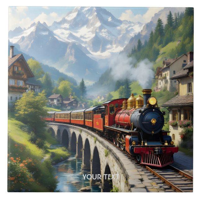 Fantasy Cute Crimson Antique Train Tile (Front)