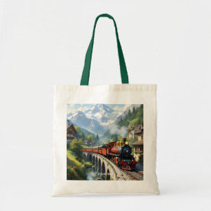 Fantasy Cute Crimson Antique Train Tote Bag