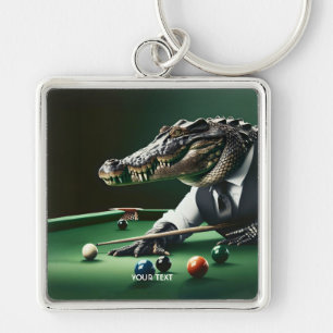 Fantasy Cute Crocodile Playing Billiard Keychain