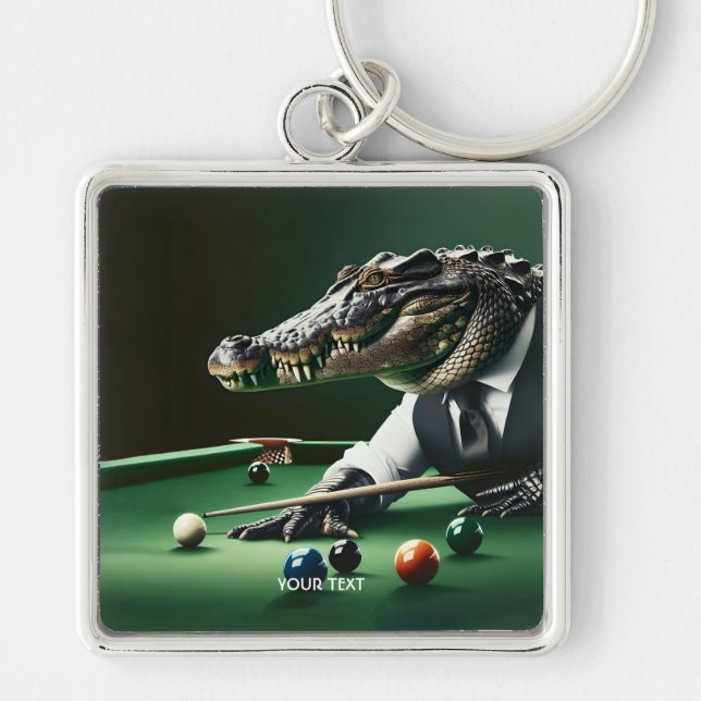 Fantasy Cute Crocodile Playing Billiard  Keychain (Front)