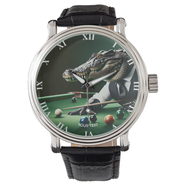 Fantasy Cute Crocodile Playing Billiard  Watch (Front)