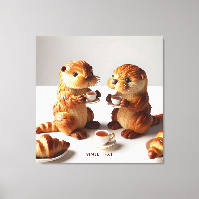 Fantasy Cute Croissants Otters Tea Canvas Print (Front)