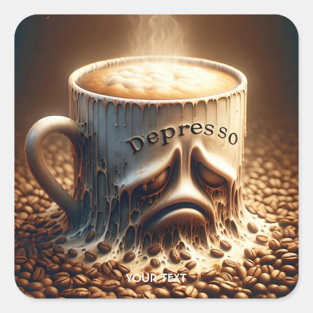 Fantasy Cute Cup Coffee Depressed Square Sticker (Front)