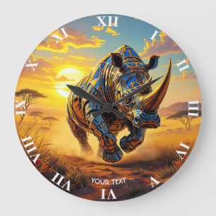 Fantasy Cute Cyber Rhino Desert Large Clock
