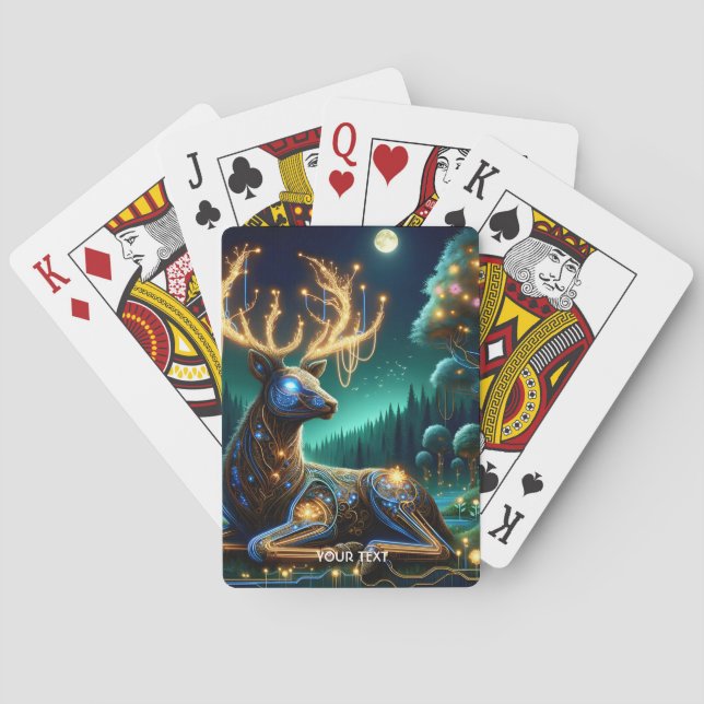 Fantasy Cute Cyber Stag Forest Playing Cards (Back)