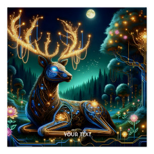 Fantasy Cute Cyber Stag Forest Poster