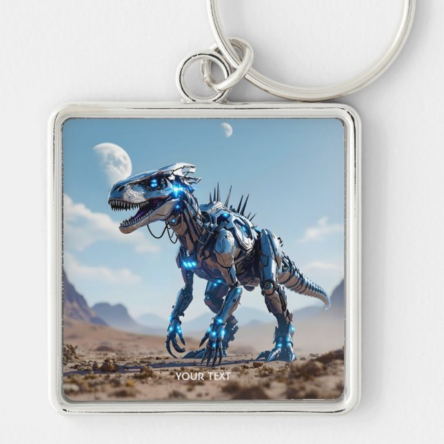 Fantasy Cute Cyborg Dinosaur Desert Keychain (Front)