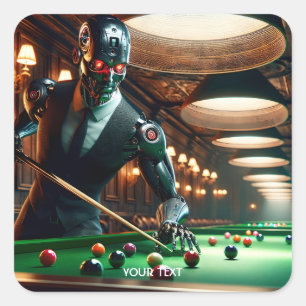 Fantasy Cute Cyborg Playing Snooker Square Sticker