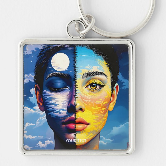 Fantasy Cute Day Night Face  Keychain (Front)
