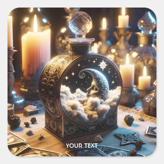 Fantasy Cute Decanter Moon Night Square Sticker (Front)