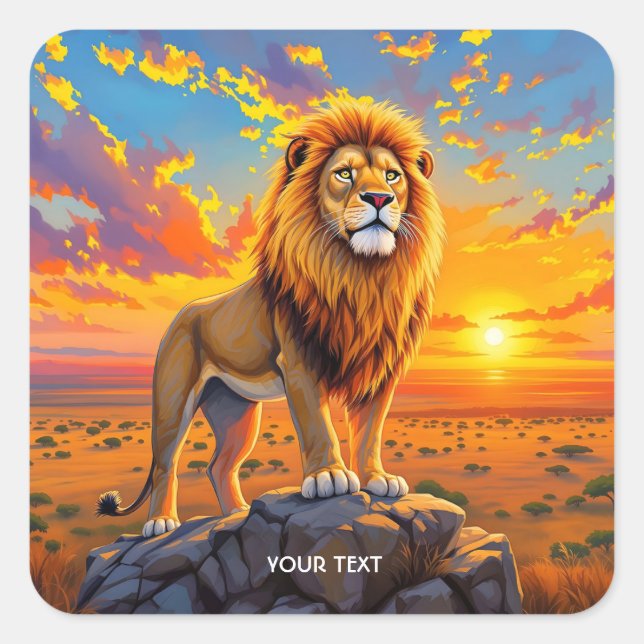 Fantasy Cute Desert Rock Lion Square Sticker (Front)