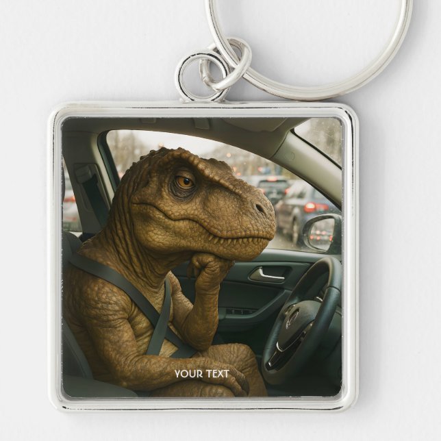 Fantasy Cute  Dinosaur Driving Car Keychain (Front)