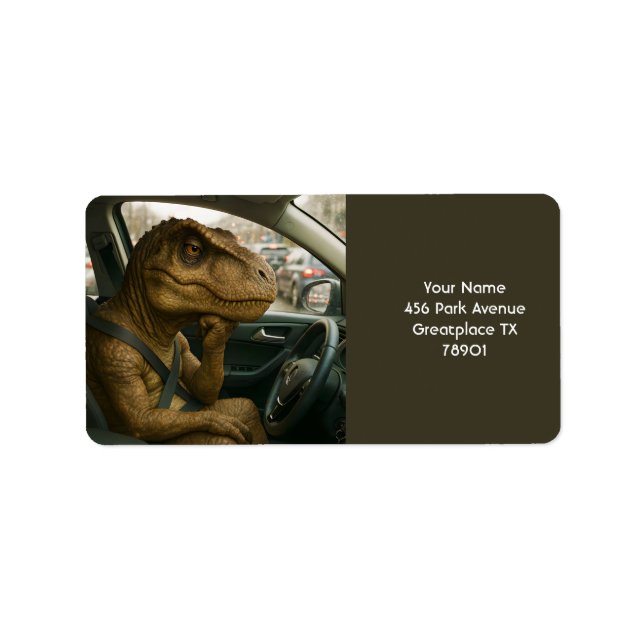 Fantasy Cute  Dinosaur Driving Car Label (Front)