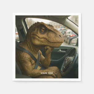 Fantasy Cute  Dinosaur Driving Car Napkin