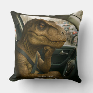 Fantasy Cute  Dinosaur Driving Car Throw Pillow