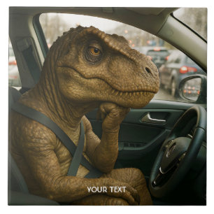 Fantasy Cute  Dinosaur Driving Car Tile