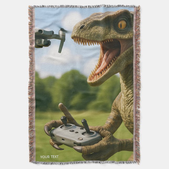 Fantasy Cute Dinosaur Drone Forest Throw Blanket (Front Vertical)