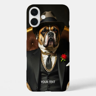 Fantasy Cute Dog Black Suit iPhone 16 Plus Case