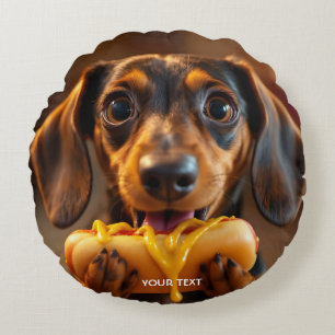 Fantasy Cute Dog Hot Dog Round Pillow
