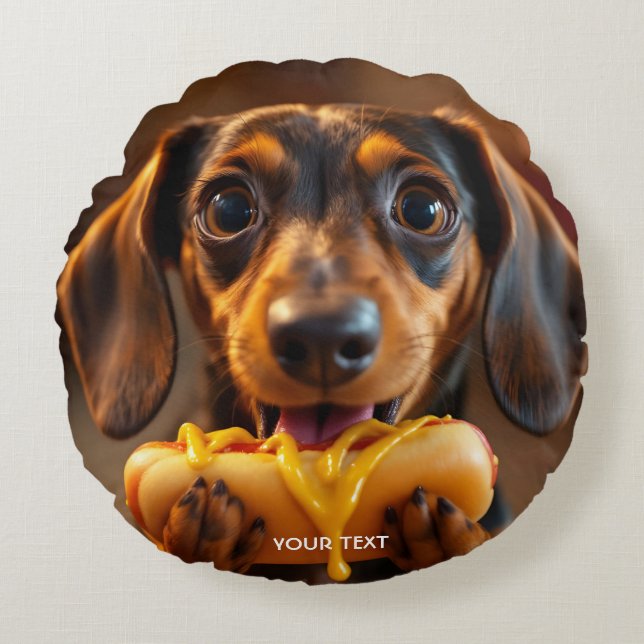Fantasy Cute Dog Hot Dog Round Pillow (Front)