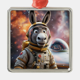 Fantasy Cute Donkey Astronaut Space Metal Ornament