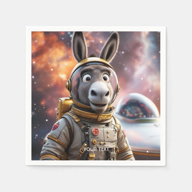 Fantasy Cute Donkey Astronaut Space Napkin (Front)
