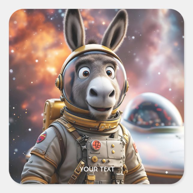 Fantasy Cute Donkey Astronaut Space Square Sticker (Front)