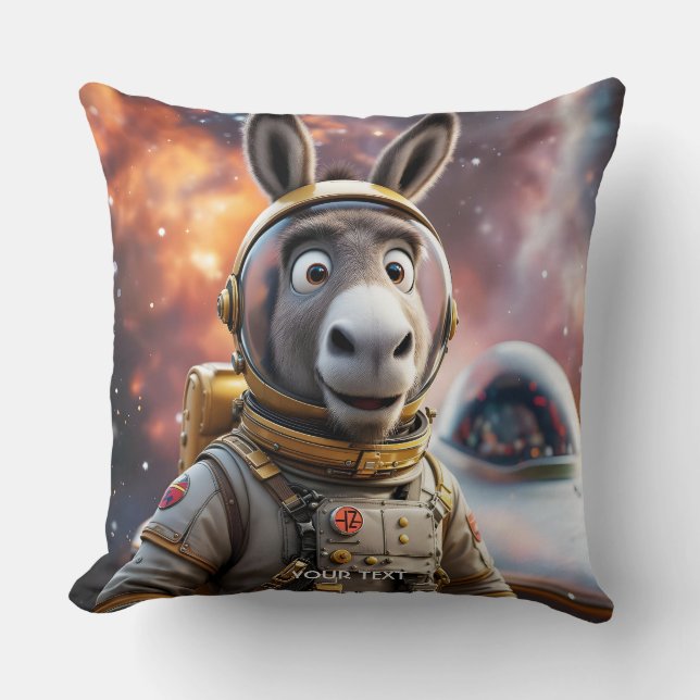 Fantasy Cute Donkey Astronaut Space Throw Pillow (Front)