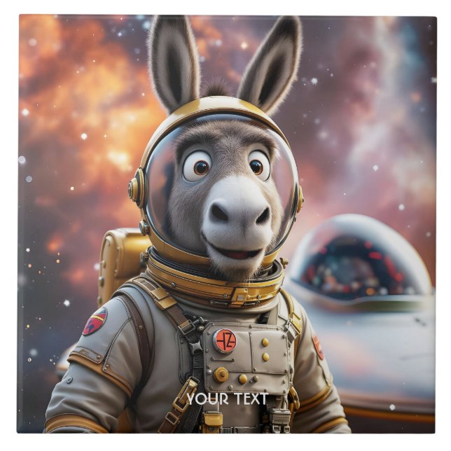 Fantasy Cute Donkey Astronaut Space Tile (Front)