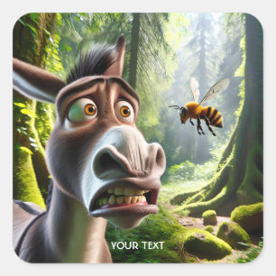 Fantasy Cute Donkey Sting Bee Square Sticker