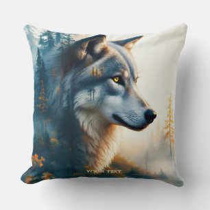 Fantasy Cute Double Exposition Wolf Throw Pillow