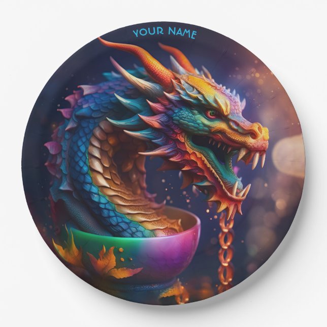 Fantasy Cute Dragon Ancient Vase Paper Plate (Front)