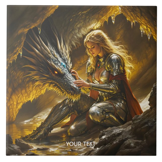 Fantasy Cute Dragon Female Warrior Tile (Front)