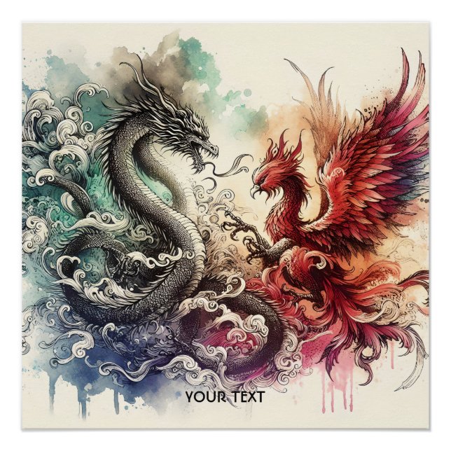 Fantasy Cute Dragon Phoenix Ink Poster (Front)
