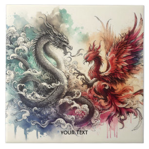 Fantasy Cute Dragon Phoenix Ink Tile