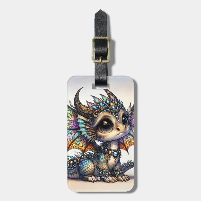 Fantasy Cute Dragon Stained Glass Luggage Tag (Front Vertical)