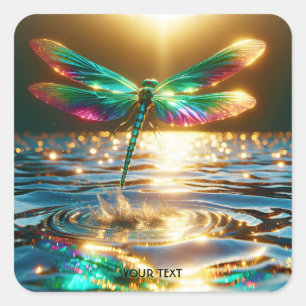 Fantasy Cute Dragonfly Water Reflection Square Sticker