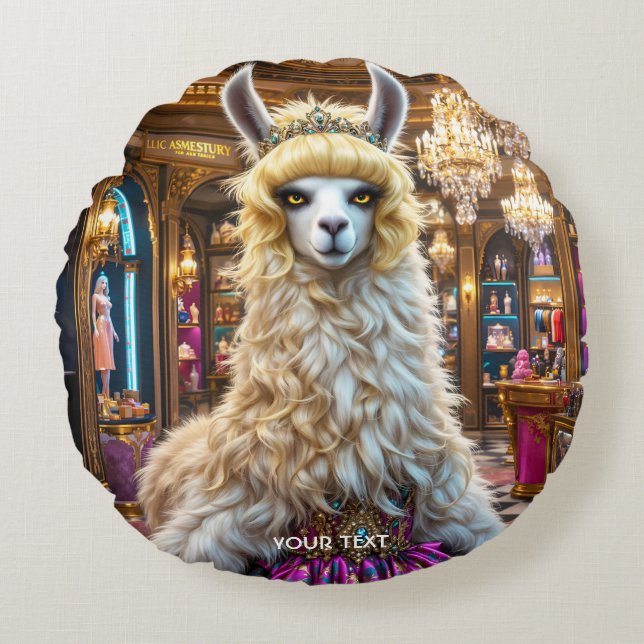 Fantasy Cute Drama Llama Queen Round Pillow (Front)