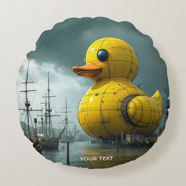 Fantasy Cute Duck War Ship Round Pillow (Front)